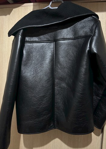 Kadın Siyah Deri Midi Ceket - Görsel 2