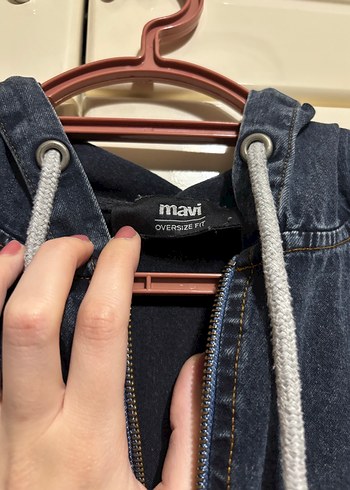 Unisex Bağcıklı Kapüşonlu Yıkamalı Kot Ceket - Görsel 2