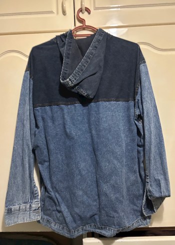 Unisex Bağcıklı Kapüşonlu Yıkamalı Kot Ceket - Görsel 3