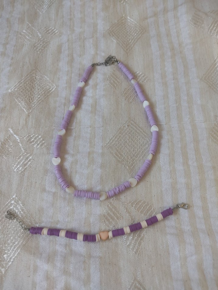 Lila-Mor Kolye ve Bilezik el yapımı - Görsel 3