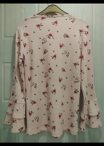 Pembe Çiçek Desenli Uzun Kollu Bluz - Görsel 4