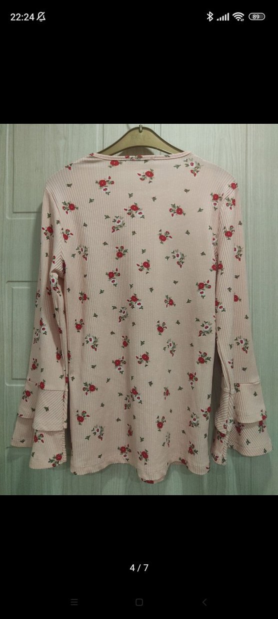 Pembe Çiçek Desenli Uzun Kollu Bluz - Görsel 4
