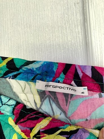 Persfective omuzu lastikli renkli elbise - Görsel 5