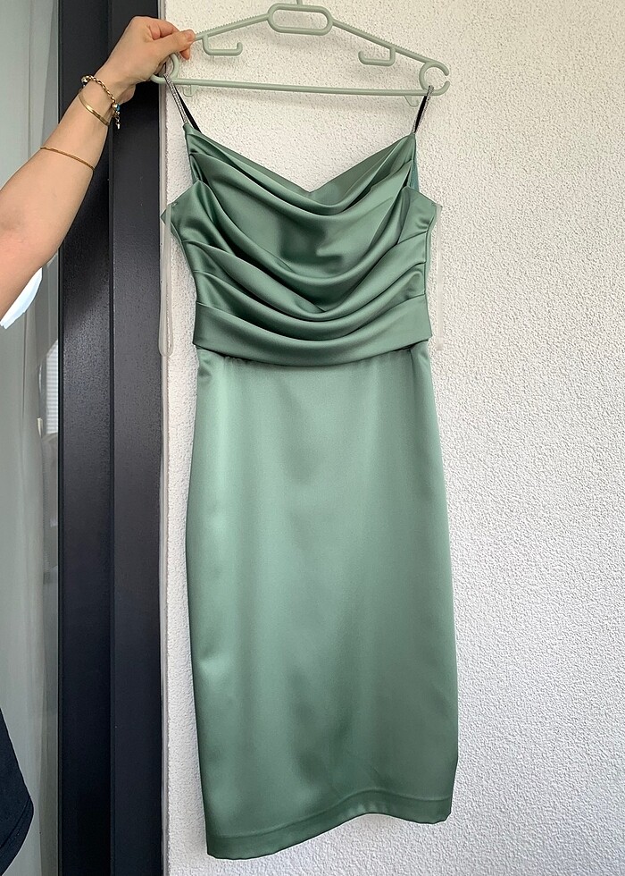 Bien life Marka saten çağla yeşili elbise - Görsel 2