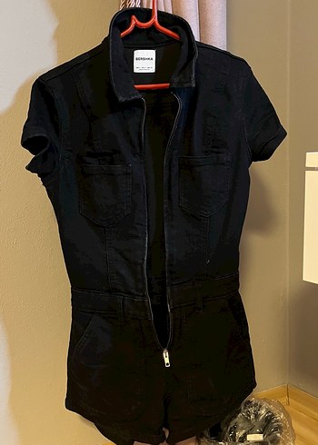 Siyah Şort Tulum Fermuar - Görsel 2