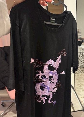 Siyah ejderha baskılı tişört - Görsel 7