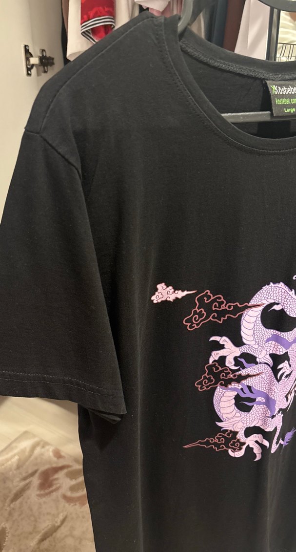 Siyah ejderha baskılı tişört - Görsel 4