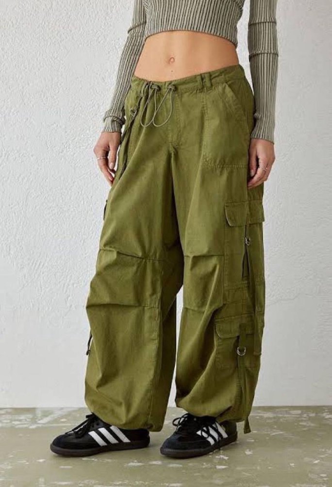 BDG marka y2k Kadın Haki Kamuflaj Bol Kesim Kargo Pantolon - Görsel 2