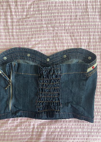 Düğmeli Kot Straplez Bustiyer - Görsel 4