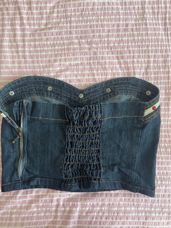 Düğmeli Kot Straplez Bustiyer - Görsel 4