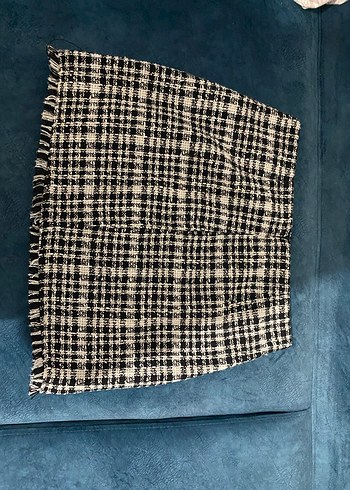 Düğmeli Ekose Desenli Gri Mini Etek - Görsel 2