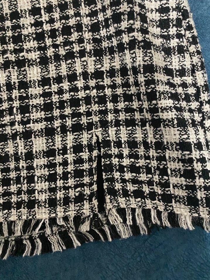 Düğmeli Ekose Desenli Gri Mini Etek - Görsel 3