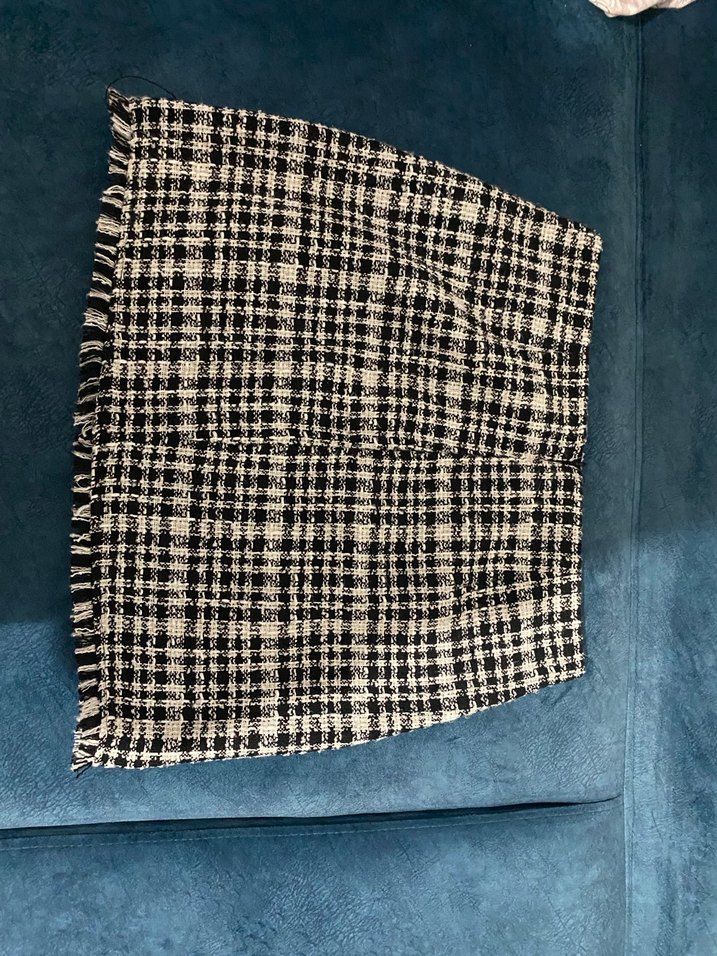 Düğmeli Ekose Desenli Gri Mini Etek - Görsel 2