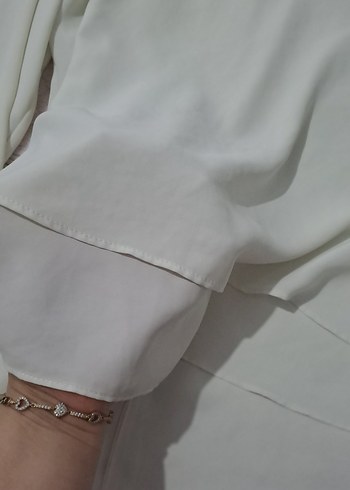 Beyaz Uzun Kollu Salaş Bluz - Görsel 4