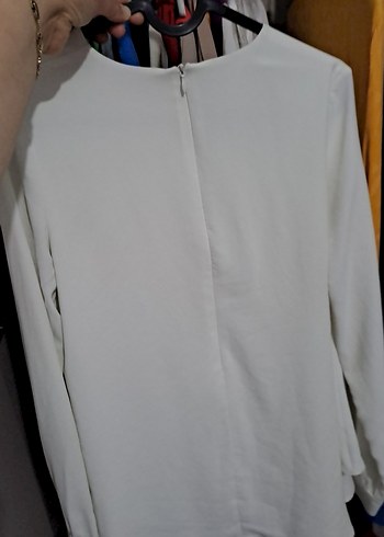 Beyaz Uzun Kollu Salaş Bluz - Görsel 2