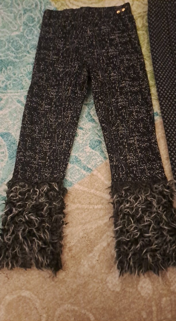 Kız Çocuk Gri Desenli ve Kürklü Tayt - Görsel 3