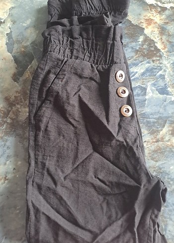 Düğmeli Bol Kesim Keten Pantolon - Görsel 4