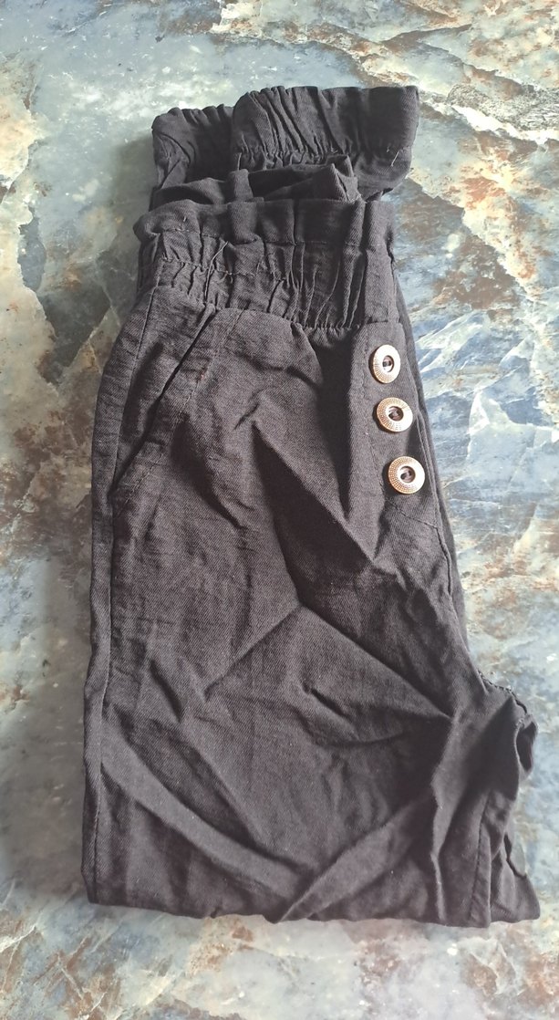 Düğmeli Bol Kesim Keten Pantolon - Görsel 4