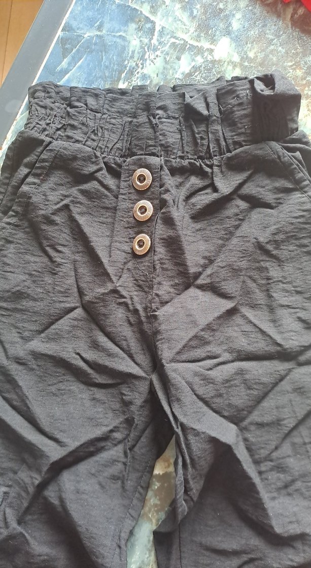 Düğmeli Bol Kesim Keten Pantolon - Görsel 2