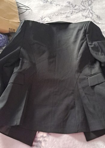 Siyah Kadın Ofis Blazeri, Düğmeli, Normal Boy - Görsel 5