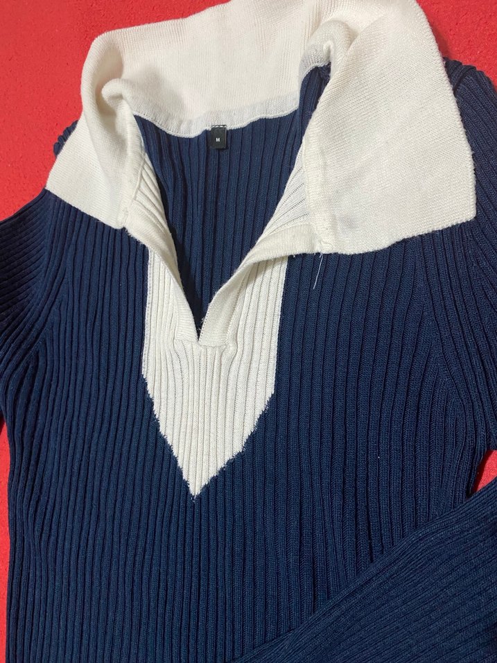 Uzun Kollu Lacivert Triko Elbise - Görsel 2