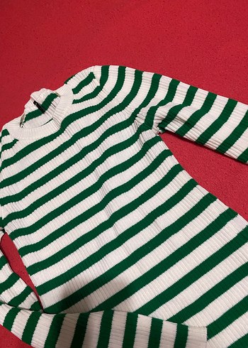 Yeşil Beyaz Çizgili Triko Kazak - Görsel 2