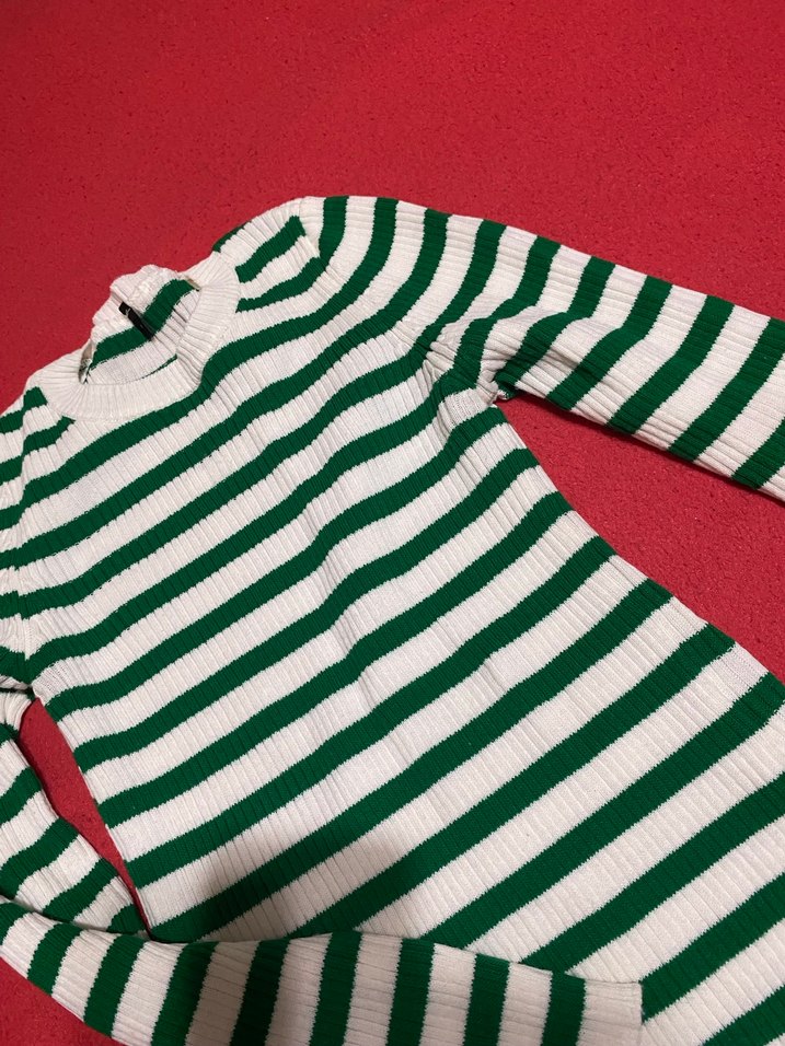 Yeşil Beyaz Çizgili Triko Kazak - Görsel 2