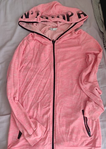Pembe Kapüşonlu Fermuarlı Kadın Ceket