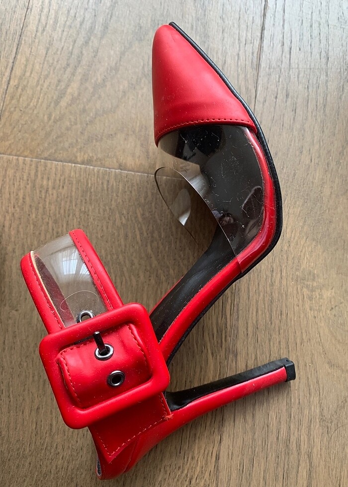 Şeffaf Detaylı Kırmızı Topuklu Terlik/Ayakkabı - Görsel 2