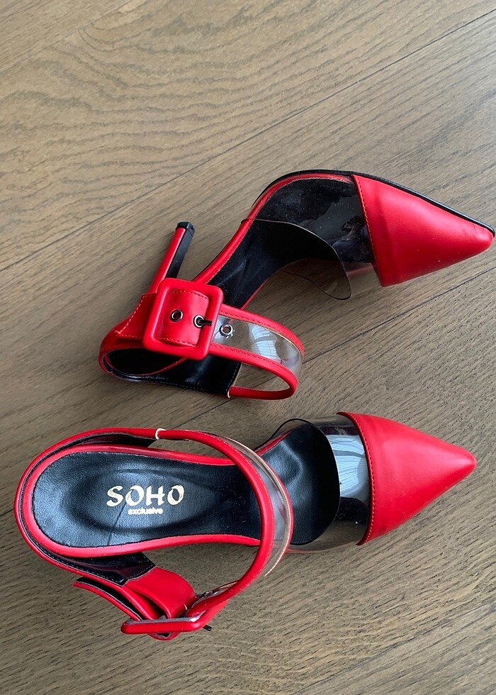 Şeffaf Detaylı Kırmızı Topuklu Terlik/Ayakkabı - Görsel 1