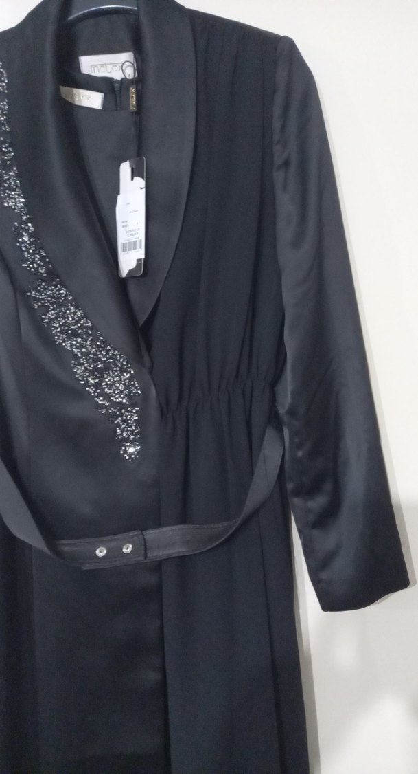 İş Tarzı Siyah Uzun Kollu Nakışlı Kadın Elbisesi - Görsel 2