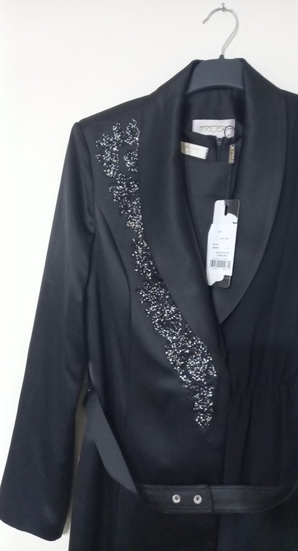 İş Tarzı Siyah Uzun Kollu Nakışlı Kadın Elbisesi - Görsel 3