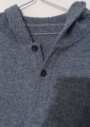 Erkek Gri Düğmeli Yün Kazak - Görsel 2