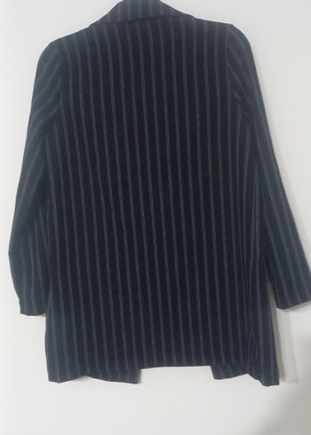 Siyah Çizgili Uzun Kadın Blazer Ceket - Görsel 5