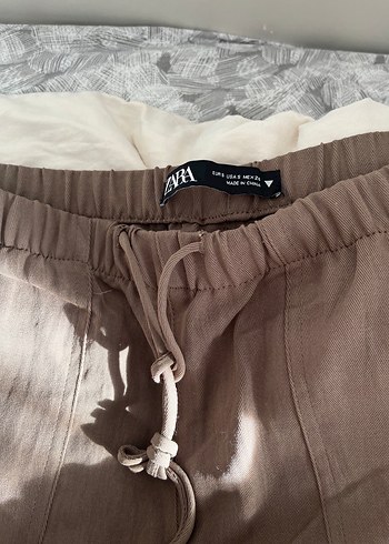 Bej Rahat Kesim Kadın Keten Pantolon - Görsel 3