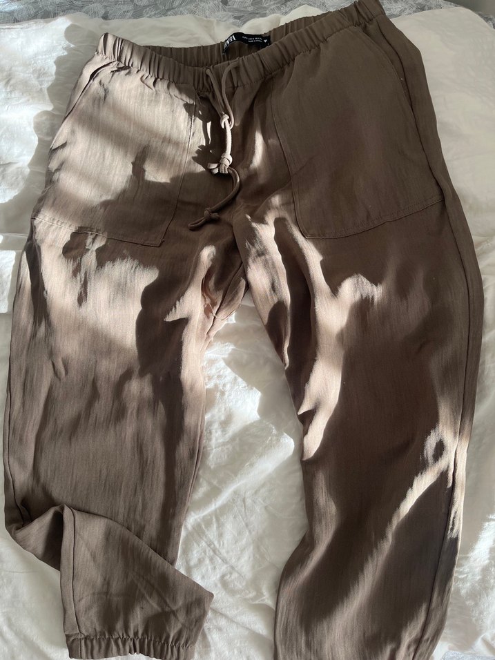 Bej Rahat Kesim Kadın Keten Pantolon - Görsel 2