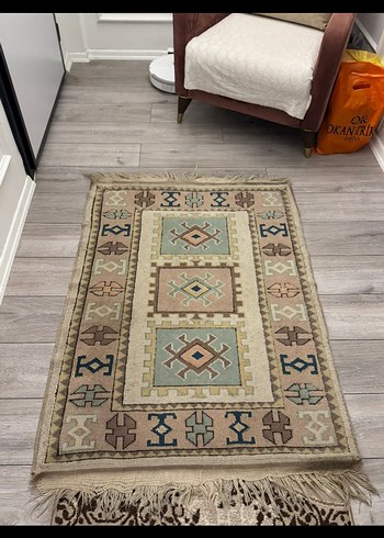 Eski yaşlı el dokuma Milas yün halı - Görsel 4