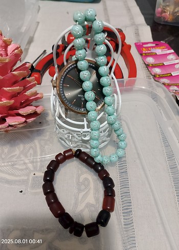Tesbih ve bileklik hediyeli Yeni büyük kasa unisex kol saati