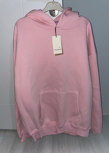Pembe Kapüşonlu Oversize Sweatshirt