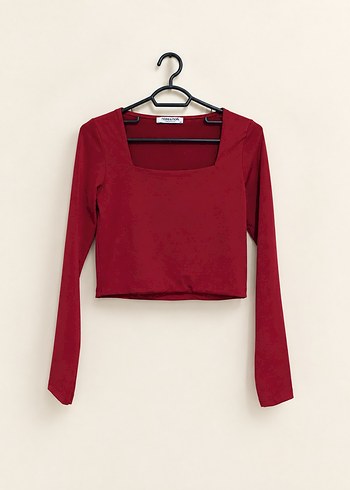 Diğer Bordo Kare Yaka Crop Bluz