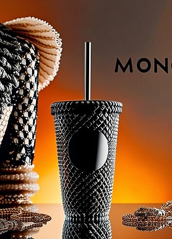 MONO KRİSTAL BARDAK SİYAH VE BEYAZ RENK PİPETLİ
