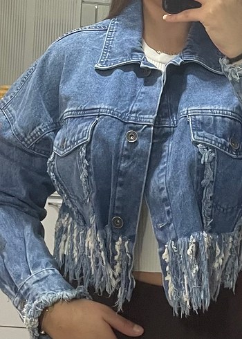 Düğmeli Salaş Kadın Kot Ceket