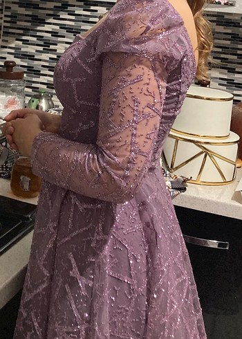 Mor Dantelli V Yaka Uzun Elbise - Görsel 4