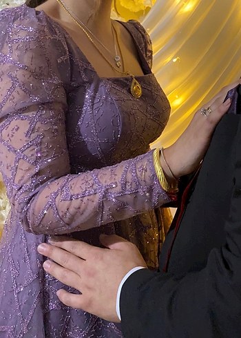 Mor Dantelli V Yaka Uzun Elbise - Görsel 3