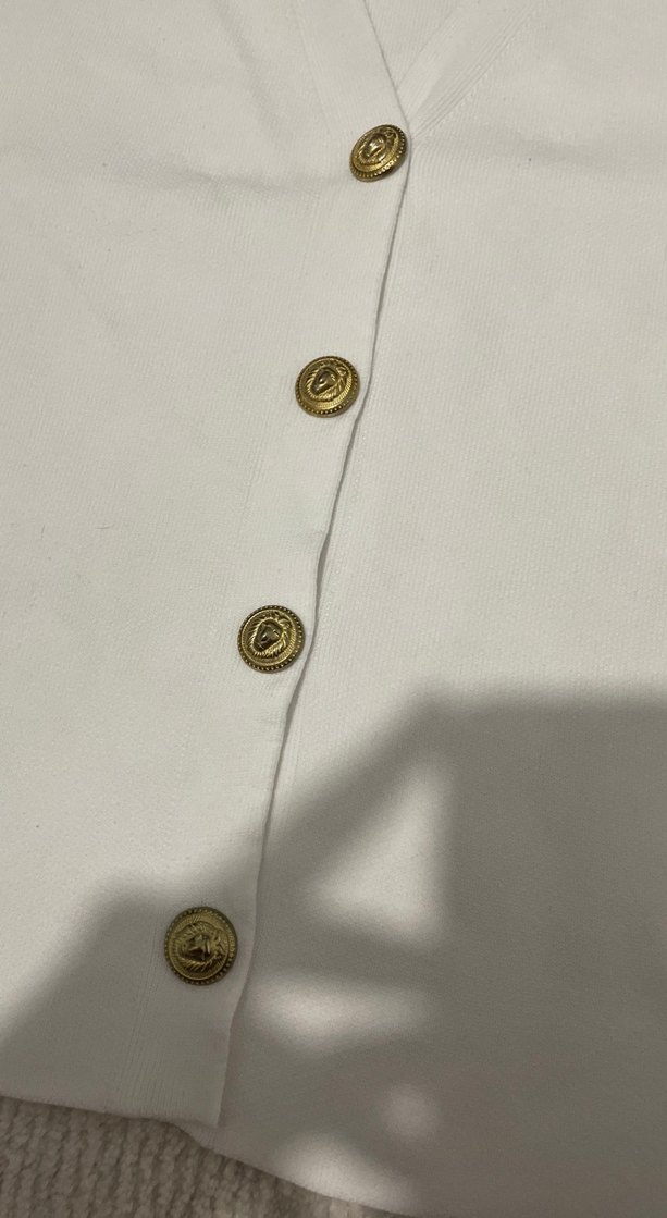 Düğmeli Beyaz Pamuklu V Yaka Yelek - Görsel 2