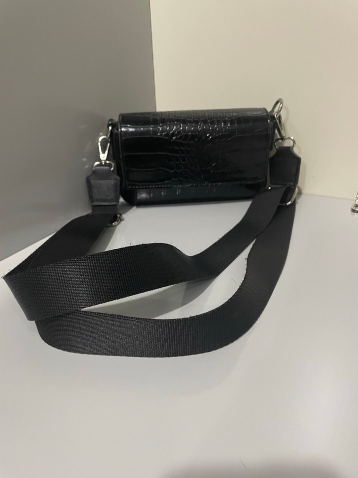 Krokodil Desenli Siyah Deri Kadın Çanta - Görsel 2