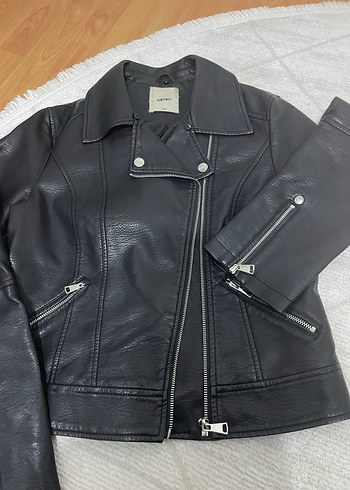 Siyah Deri Biker Ceket Kadın - Görsel 5
