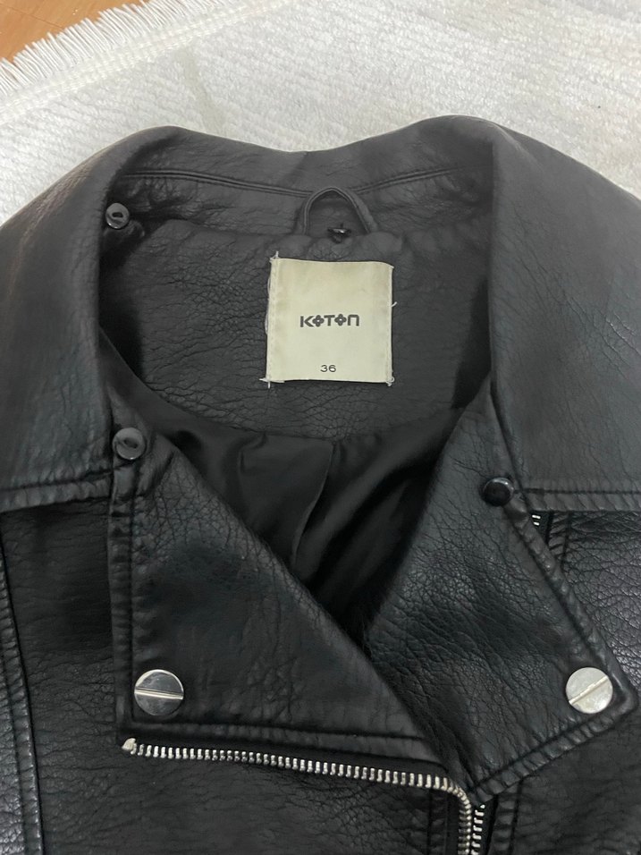 Siyah Deri Biker Ceket Kadın - Görsel 3