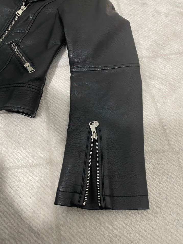 Siyah Deri Biker Ceket Kadın - Görsel 2