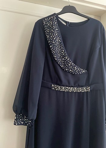 Lacivert Drapeli Uzun Abiye Elbise - Görsel 3